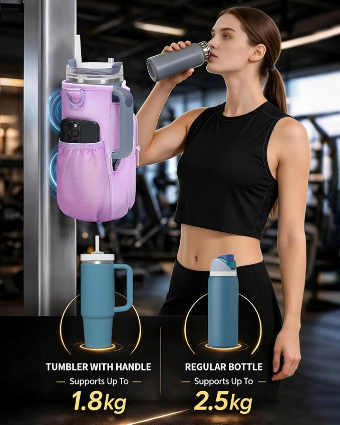sportsnew Magnetic Gym Bag for Women Men, Water Bottle Carrier Holder with Strap & Phone Pockets for 40oz Tumbler with Handle, 4 Built-in Magnets Small Gym Bag for Sports, Workout, Fitness, Walking