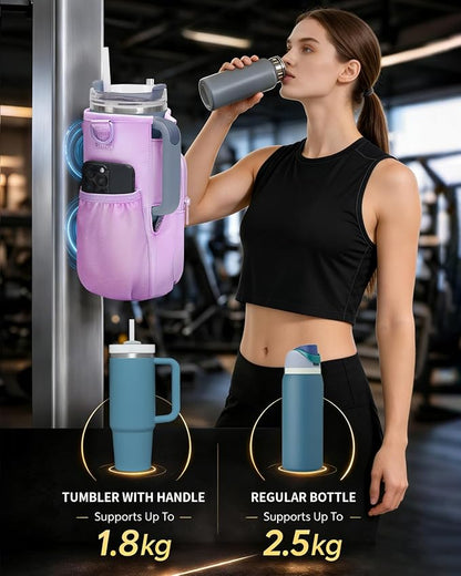 sportsnew Magnetic Gym Bag for Women Men, Water Bottle Carrier Holder with Strap & Phone Pockets for 40oz Tumbler with Handle, 4 Built-in Magnets Small Gym Bag for Sports, Workout, Fitness, Walking