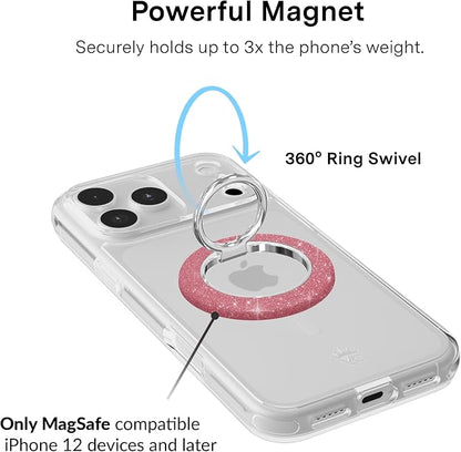 VELVET CAVIAR Compatible with MagSafe Phone Grip 2.0 | Cute Magnetic Ring Holder | Finger Loop Kickstand | Pop On Accessory for iPhone 17, 16, 15, 14, 13, 12 | Pink Stardust Glitter