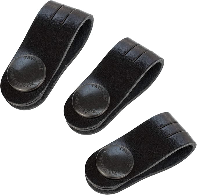 TAVARAT Cord Organizer, Long size, Cable Organizer, Charger Organizer, made in Japan, Genuine Leather, Cable Straps, (Long size, Black, set of 3)