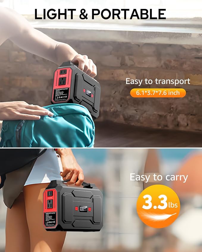 Apowking 146Wh Portable Power Station Bank 200W Peak(100W Rated) Solar Powered Power Bank with AC Outlet 110V, 39600mAh, USB QC3.0 Fasting Charging, LED Flashlights for Home Camping Emergency
