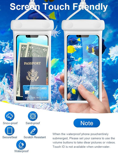wellhouse Waterproof Phone Pouch, Waterproof Phone Case for iPhone 17 16 15 14 13 Pro Max XS Samsung, IPX8 3D Cellphone Dry Bag Beach Essentials (2 Pack - Duke Green & White7.0, 7 inch)
