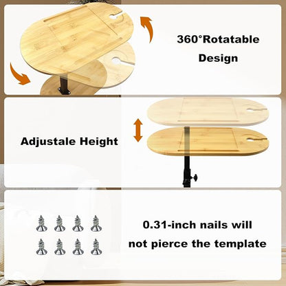 Natural Bamboo Bathtub Tray Caddy Stand - 0.47in Thick Adjustable Height Bath Table with Wine Glass Holder, Expandable Freestanding Design for Spa Relaxation, Bathing & Reading