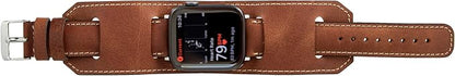 HARDISTON Cuff Watch Band Compatible with Apple 40mm for men & women, Handmade Genuine Leather, Compatible with iWatch Series 11 10 9 8 7 6 5 4 3 2 1 SE Ultra, Wrist Bracelet Band, Small/Band-Brown