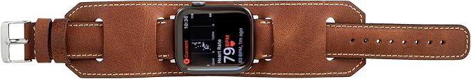 HARDISTON Cuff Watch Band Compatible with Apple 45mm for Men & Women, Handmade Genuine Leather, Compatible with iWatch Series 11 10 9 8 7 6 5 4 3 2 1 SE Ultra, Wrist Bracelet Band, Large/Band-Brown
