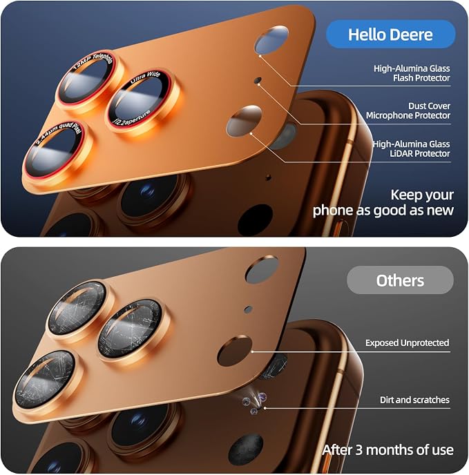 9H High-alumina Tempered Glass Camera Lens Protector for iPhone 17 Pro Lens , Military-Grade Shatterproof with Strong Adsorption, Full Coverage Case-Friendly Cover (Orange, iPhone 17 Pro - 2 Pack)