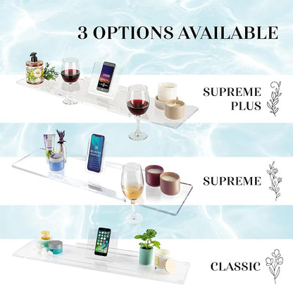 38" Supreme - Clear Acrylic Bathtub Tray Caddy Tub Shelf, Spa Board Luxury Bathroom Bath tub Table, Fits Across Bathtubs, Book, iPad and Wine Glass Holder (Supreme, 38")
