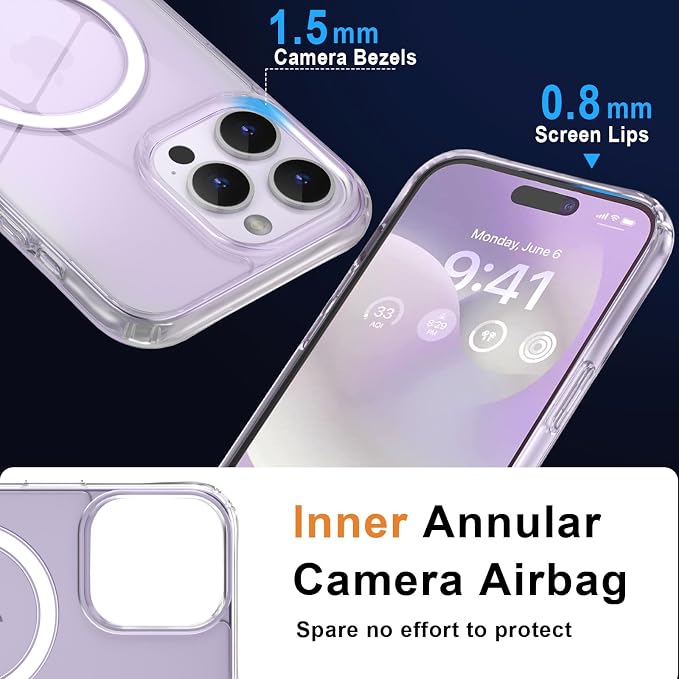 MOCCA Strong Magnetic for iPhone 15 Pro Max Case Clear, [Non-Yellowing][Compatible with Magsafe][Military Drop Protection] Slim Shockproof Protective Phone Case for iPhone 15 ProMax Case 6.7",Clear