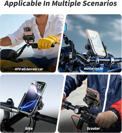 Kewig Motorcycle Phone Mount with Aluminum Alloy Mounting Base [Camera Friendly] [1s Lock & Release] Bike Handlebar Cellphone Holder for Scooter Bicycle ATV, Fit 5.4-7.2" Smartphone