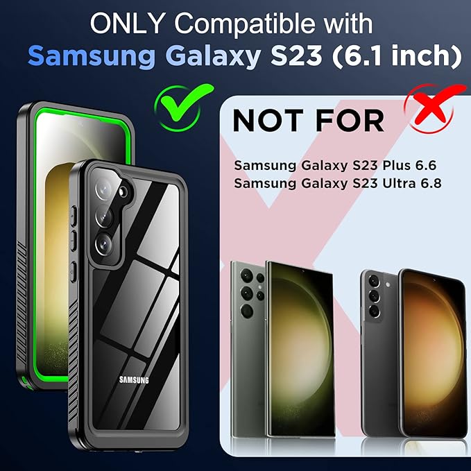 Temdan for Samsung Galaxy S23 Case,Waterproof Built-in Lens & Screen Protector[Full Body Shockproof][12 FT Military Drop Proof][Dustproof][IP68 Underwater] Case for Galaxy S23 6.1’’-Green