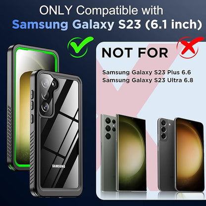 Temdan for Samsung Galaxy S23 Case,Waterproof Built-in Lens & Screen Protector[Full Body Shockproof][12 FT Military Drop Proof][Dustproof][IP68 Underwater] Case for Galaxy S23 6.1’’-Green