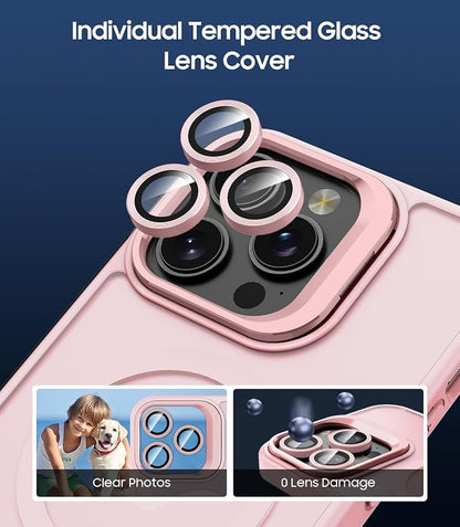 for iPhone 14 Pro Max Case, Compatible with MagSafe, Built-in Camera Ring Stand, with Individual Camera Cover, Translucent Matte Military-Grade Drop Protection Magnetic Case, Pink