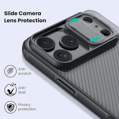 Nillkin for iPhone 17 Pro Max Case with Slide Camera Cover, Thin Slim Fit, Shockproof Protective, Protector Privacy, Phone Case iPhone 17 Pro Max Camera Lens Protector 6.9 inch, Transparent Black