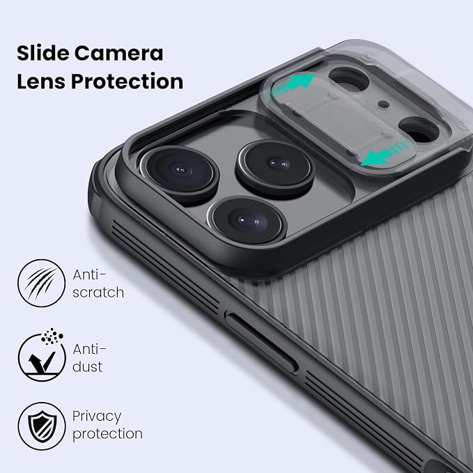 Nillkin for iPhone 17 Pro Case with Slide Camera Cover, Thin Slim Fit, Shockproof Protective, Protector Privacy, Phone Case iPhone 17 Pro Camera Lens Protector 6.3 inch, Transparent Black