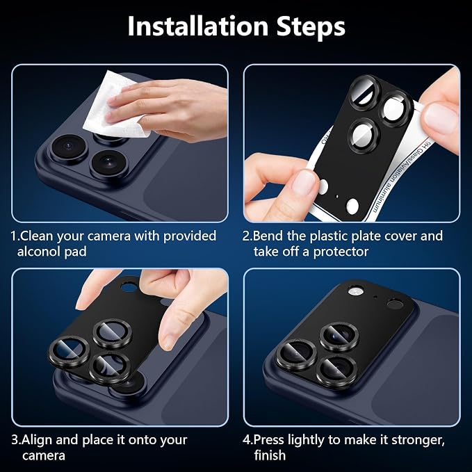 for iPhone 17 Pro Camera Lens Protector, [Military Grade Shatterproof] [Strong Adsorption] [Case Friendly] Full Coverage Metal Aluminum Alloy 9H Tempered Glass Camera Screen Cover, Black