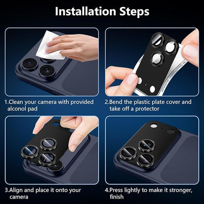 for iPhone 17 Pro Camera Lens Protector, [Military Grade Shatterproof] [Strong Adsorption] [Case Friendly] Full Coverage Metal Aluminum Alloy 9H Tempered Glass Camera Screen Cover, Black