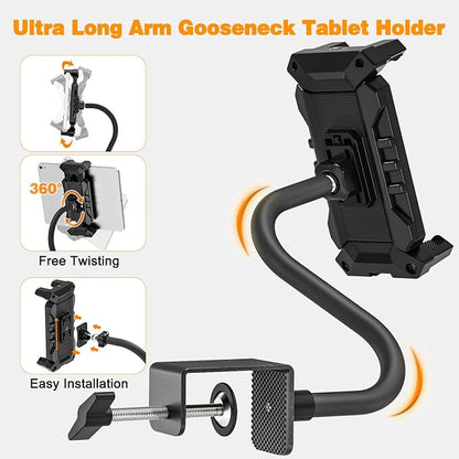 Tablet Stand Holder, Gooseneck iPad Desk Mount for Kitchen, Work Meetings, Video, Tablet Clamp Mount Compatible with iPad mini/Air/Pro, Kindle Fire HD, Galaxy Tabs and All 4.7-13.5" Tablets