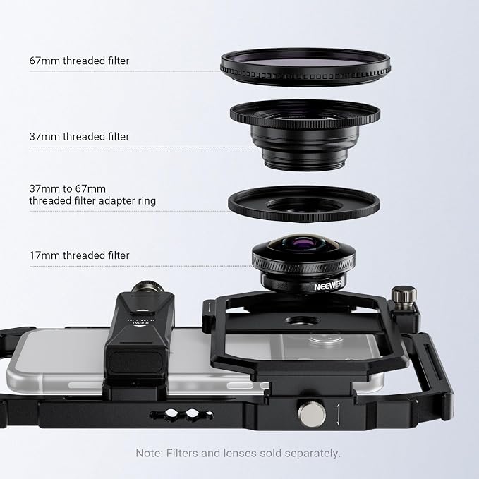 NEEWER Universal Phone Cage Video Rig Stabilizer with 17mm to 37mm & 67mm Lens Filter Adapter Ring Accessories Compatible with iPhone Android Samsung for Video Recording Streaming Photography, PA058