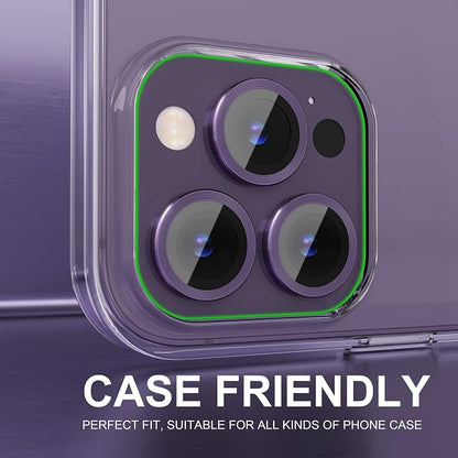 Choiche Compatible for iPhone 14 Pro/iPhone 14 Pro Max Camera Lens Protector, 9H Tempered Glass Camera Cover Screen Protector Metal Ring Decoration Accessories (Purple)