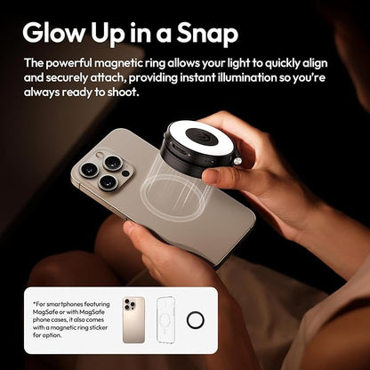 Magnetic Selfie Light, Upgraded ULANZI LM23 360° Phone Ring Light for iPhone Magsafe with Mirror & Stand, LED Phone Fill Lights for Selfies/Video Calls/Conference/Vlogging/Makeup - White