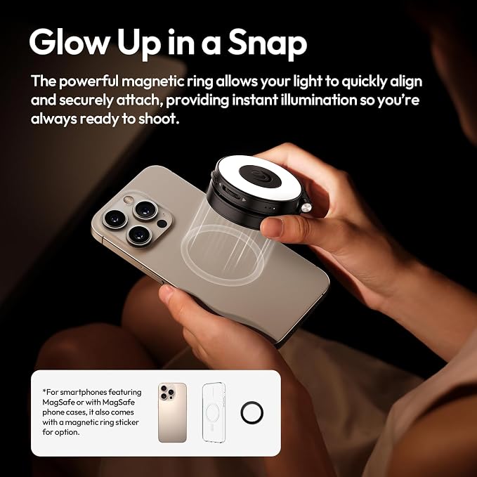 ULANZI LM23 Magnetic Selfie Light, Upgraded 360° Phone Selfie Ring Light for iPhone Magsafe, LED Phone Beauty Fill Lights with Mirror for Selfies/Video Calls/Conference/Vlogging/Photography - Black