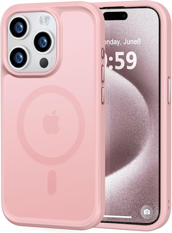 MOCCA Strong Magnetic for iPhone 15 Pro Case, [Compatible with Magsafe][13FT Military Drop Protection] Slim Translucent Matte Shockproof Case for iPhone 15 Pro Phone Case 6.1'', Pink