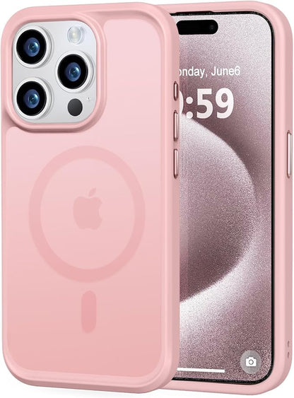 MOCCA Strong Magnetic for iPhone 15 Pro Case, [Compatible with Magsafe][13FT Military Drop Protection] Slim Translucent Matte Shockproof Case for iPhone 15 Pro Phone Case 6.1'', Pink