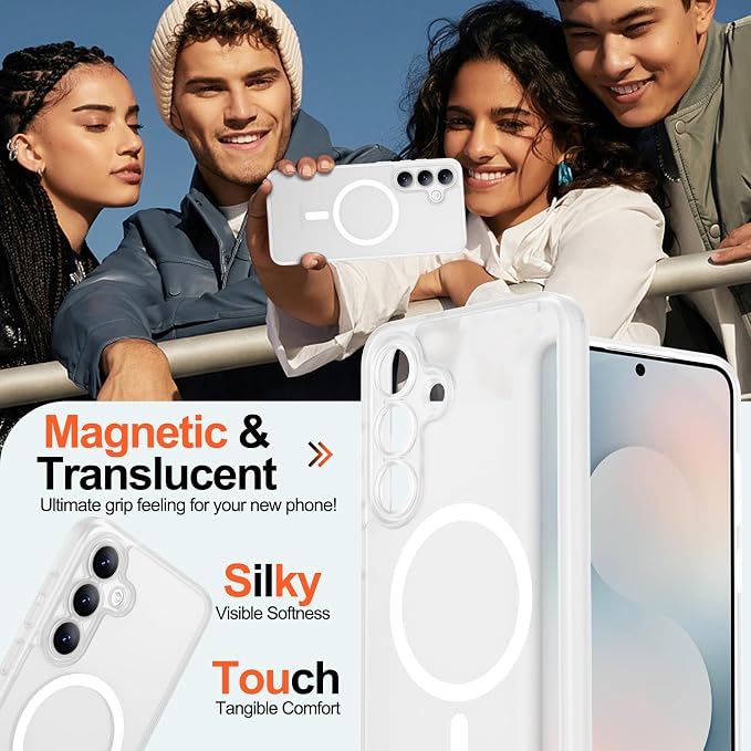 MOZOTER for Samsung Galaxy S25 FE Case,[Compatible with MagSafe] White | [12Ft Military Dropproof][2*Screen Protector] Translucent Shockproof Holsters Case for S25 FE-White