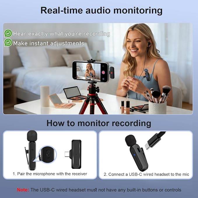 2-Pack Wireless Mini Lavalier Lapel Microphone for iPhone,Android Phone w/ Charging Case - 65ft Cordless Clip on Dual Mics with Noise Reduction 6H Working Time for Video Recording Vlogging,YouTube