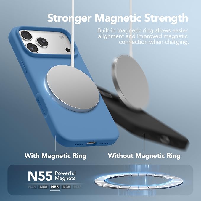 GONEZ Magnetic for iPhone 17 Pro Case, Compatible with MagSafe, [Screen Protector + Camera Lens Protector], Liquid Silicone Anti-Scratch Shockproof Protective Phone Case 6.3 inch, Lake Blue