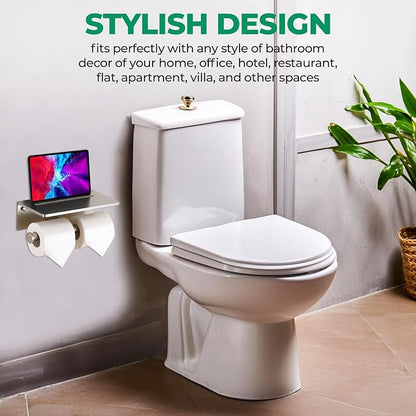 Toilet Paper Holder - Aluminium Double Roll Toilet Tissue Holder with Mobile Phone Shelf for Bathroom, 3M Self Adhesive No Drilling or Wall-Mounted, Rustproof Modern Style Brushed Nickel