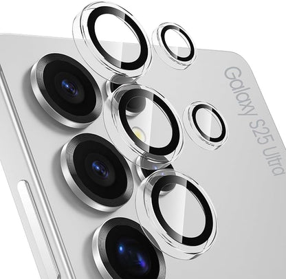 Tensea (3+2PCS Compatible with Samsung Galaxy S25 Ultra Camera Lens Protector, 9H Tempered Glass Camera Cover Screen Protector Metal Individual Ring [Installation Tray][Case Friendly]
