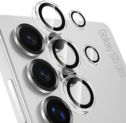 Tensea (3+2PCS Compatible with Samsung Galaxy S25 Ultra Camera Lens Protector, 9H Tempered Glass Camera Cover Screen Protector Metal Individual Ring [Installation Tray][Case Friendly]