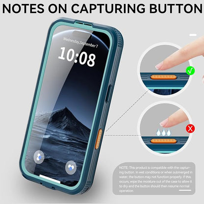 Omio for iPhone 17 Pro Waterproof Case Compatible with MagSafe Magnetic Waterproof Full Body IP68 Underwater Case Built-in Screen Protector Military Grade Shockproof Cover for Men Women Teal