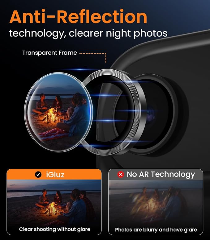 iGluz 2 Pack Anti-Reflection Camera Lens Protector for iPhone Air [98% Transmittance][1-Step Installation][Strong Adsorption] 9H Shatterproof Tempered Glass- Black
