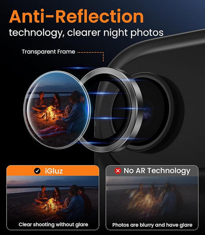 iGluz 2 Pack Anti-Reflection Camera Lens Protector for iPhone Air [98% Transmittance][1-Step Installation][Strong Adsorption] 9H Shatterproof Tempered Glass- Black
