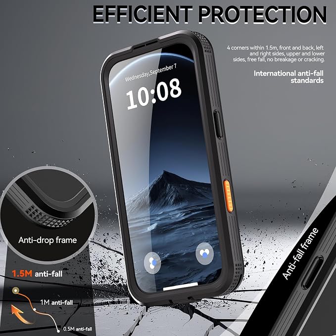 Omio for iPhone Air Waterproof Case Compatible with MagSafe, Magnetic Waterproof Full Body IP68 Underwater Case Built-in Screen Protector Military Grade Shockproof Cover for Men Women Black