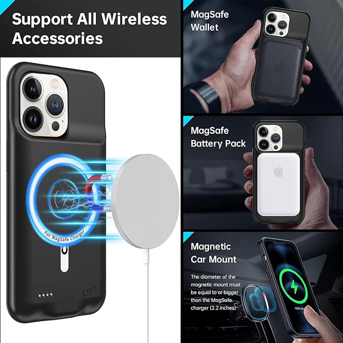 Battery Charging Case for iPhone 12 Pro Max, 12000mAh High Capacity Portable Rechargeable Battery Case Qi Wireless Charging with iPhone 12 Pro Max (6.7 inch) Extended Battery Charger Cover(Black)