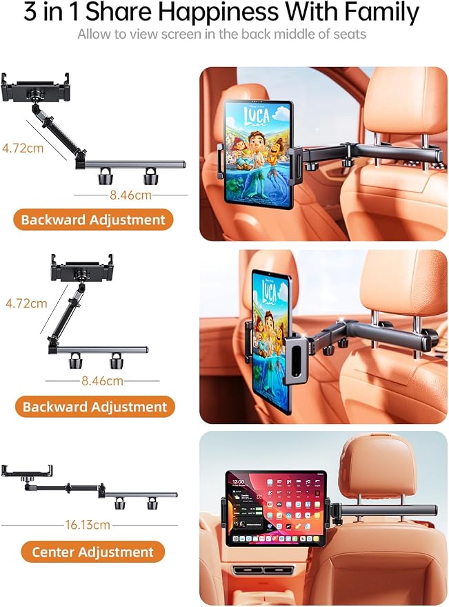 Car Headrest Mount for Tablets & Phones, 360° Rotation iPad Car Holder Back Seat,Foldable Tablet Mount Compatible with 4.7-12.9" Cellphones and Tablets,Great for Kids Travel and Road Trips
