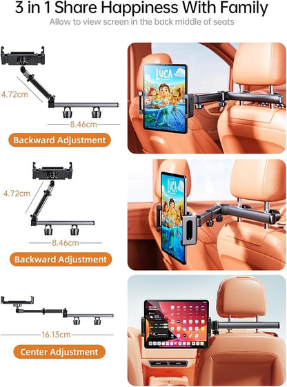 Car Headrest Mount for Tablets & Phones, 360° Rotation iPad Car Holder Back Seat,Foldable Tablet Mount Compatible with 4.7-12.9" Cellphones and Tablets,Great for Kids Travel and Road Trips