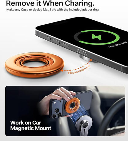 TORRAS 2025 Flagship Magnetic Phone Grip Ring Holder Kickstand [2-Sided Magnetic] [360 Rotation] Fit for MagSafe Accessories for iPhone 17 16 15 14 13 12 11 Samsung, Google, Orange