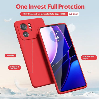 oakxco for Motorola Moto Edge 2023 Phone Case Liquid Silicone, Thin Slim Soft Rubber Gel TPU Plain Protective Simple Cover for Women Girl Cute, Matte Solid Color Aesthetic, Red