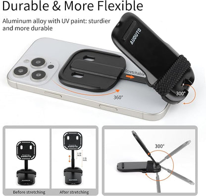 Magnetic Phone Tripod Stand, Portable Mini Selfie Stick for iPhone 17/16/15/14/13/12 & MagSafe, Aluminum Angle-adjustable Foldable Strong Magnet Phone Holder, Travel Essentials, Included Metal Ring