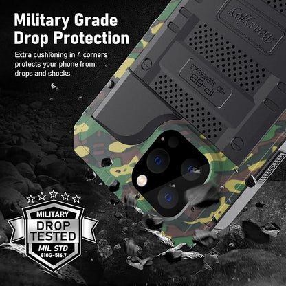 Beasyjoy Waterproof Case for iPhone 13 Pro, Full Body Protective Cover with Built-in Screen Protector, Heavy Duty Metal Rugged Shockproof Dustproof Defender Phone Case 6.1 Inch, Camo