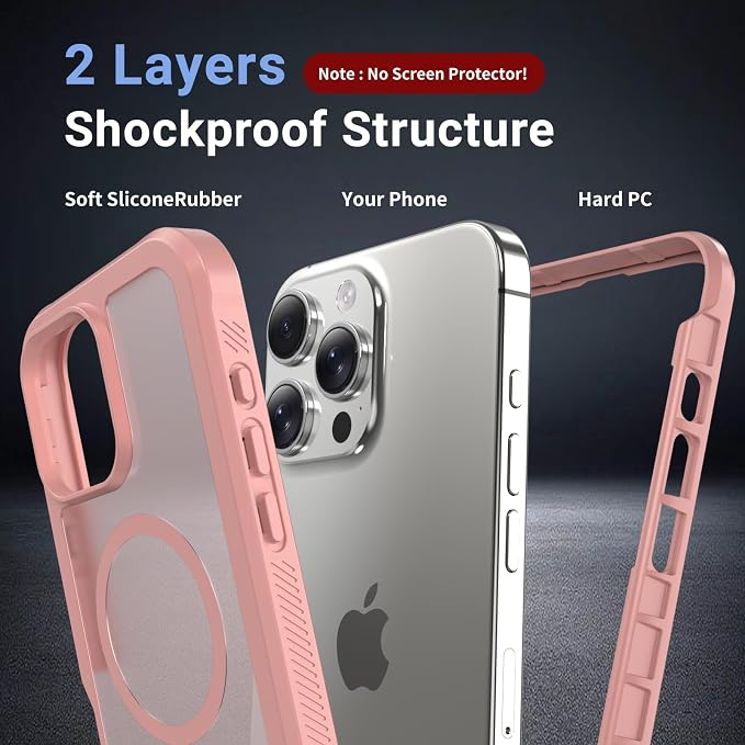 jaroco Magnetic for iPhone 16 Pro Max Case, [Compatible with MagSafe][Military Grade Drop Protection][Heavy Duty Protection][Non-Slip][Shockproof] 2-Layer Durable Bumper Phone Case 6.9''-Pink