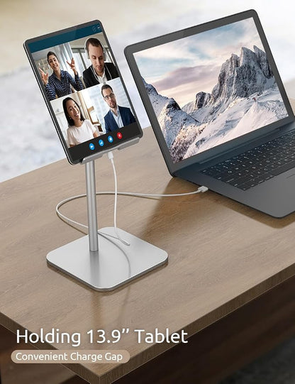 Tablet Stand Height Angle Adjustable, Eye-Level Desktop iPad Stands Tablet Holder for Home Office, Cradle Dock for iPad Pro 12.9, Air Mini 4, Kindle, E-Reader, Nexus, iPhone (4-13'') Silver