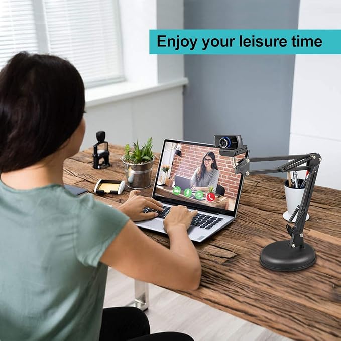 Spedal Desktop Webcam Stand with Weighted Round Base, Adjustable Scissor Arm Camera Mount with Phone Holder, 1/4" Thread MF920Pro, Smartphones, Overhead Recording & Live Streaming
