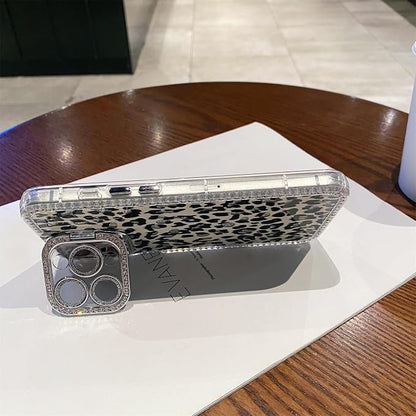 for iPhone 16 pro max Case Glitter Camera Lens Protector Phone Case for Women Girls Aesthetic Design TPU Shockproof Protective Case (Leopard)