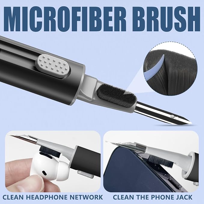 【1 Pack】 Cleaner Kit for Airpods 4 Case 2024,Cleaning Kit Pen Shape with Soft Brush Flocking Sponge Tool for Bluetooth Earphones Headphones Charging Case,Phone,Camera andComputer(Black)