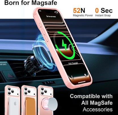 360° Magnetic Swivel Ring for iPhone 17 pro case, Built-in Metal Stand and Ring Holder, Magsafe Compatible, Military Grade Protection, Shock and Vibration Resistant- Pink